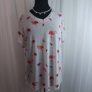 Avenue Flamingo Print White Women's Top Size: 22/24